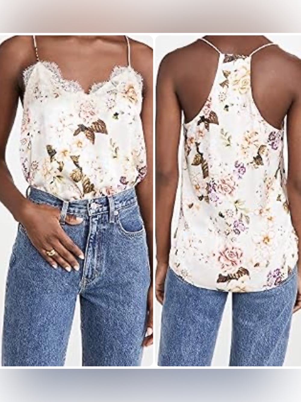 Cami NYC White Floral Lace-Trim Satin Racerback Cami (127)